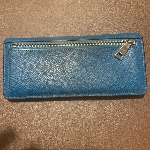 Coach Women's Leather Slim Envelope Flap Long Wallet Teal 8”x4” - Picture 7 of 14